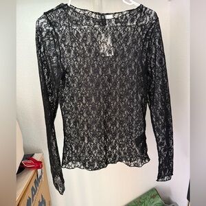 H&M Divided Floral Lace Mesh Long Sleeve Top